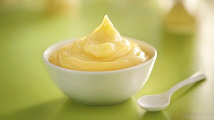 Creamy Yellow Dessert in a White Bowl