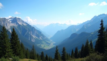Fototapeta premium Majestic mountain vista with lush greenery