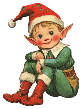 PNG Christmas elf illustration vintage art.