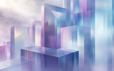 Fototapeta premium Abstract Purple and Blue Glass Geometric Shapes Cityscape Architecture Minimalist Background