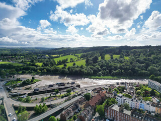 Aerial View of Buildings at Hotwells Central Bristol City of Southwest of England, Great Britain. High Angle Footage Was Captured with Drone's Camera from Medium High Altitude on May 27th, 2024.