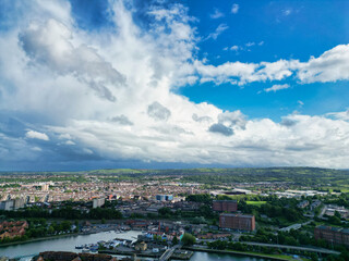 Obraz premium Aerial View of Buildings at Hotwells Central Bristol City of Southwest of England, Great Britain. High Angle Footage Was Captured with Drone's Camera from Medium High Altitude on May 27th, 2024.