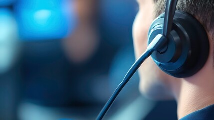 Close-up of a man wearing a headset, focused on his work.