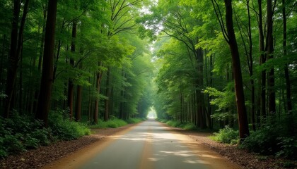 Naklejka premium A serene forest road inviting exploration