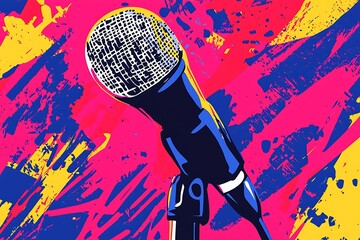 Abstract design poster for a karaoke microphone event. Open mic festival poster, singer party poster, night show poster, or comedy club poster.