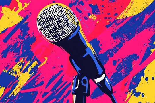 Abstract design poster for a karaoke microphone event. Open mic festival poster, singer party poster, night show poster, or comedy club poster.