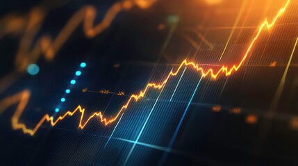 An upward trending line graph with data points on a black background.