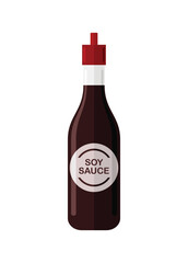 Soy sauce in bottle packaging. Simple flat illustration.
