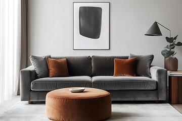 Cozy Modern Living Room with Neutral Tones, Stylish Decor, and Elegant Architecture- generative ai