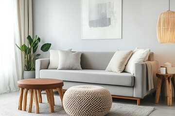 Cozy Modern Living Room with Neutral Tones, Stylish Decor, and Elegant Architecture- generative ai