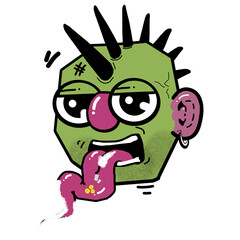 isolated vector cartoon punk facial expression taking medicine pills in png format