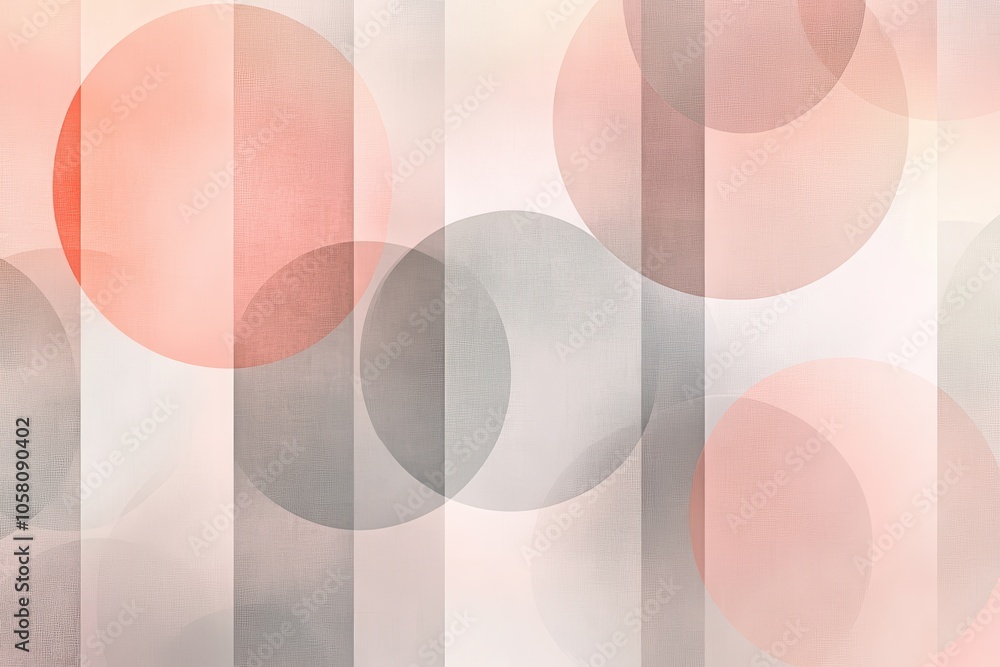 Poster abstract geometric background with overlapping circles and textured stripes in pink and grey tones.