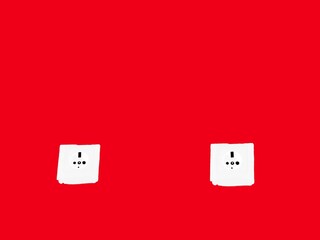 A design of two white electrical wall sockets on a red wall