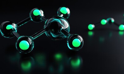 Hydrogen molecule concept, neon green on black background