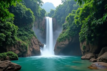 Fototapeta premium Epic Waterfall in a Jungle Paradise