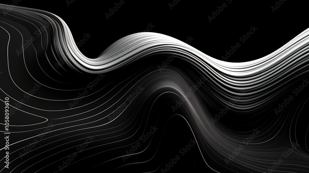 Fototapete Abstract 3D Wave Patterns on Dark Background