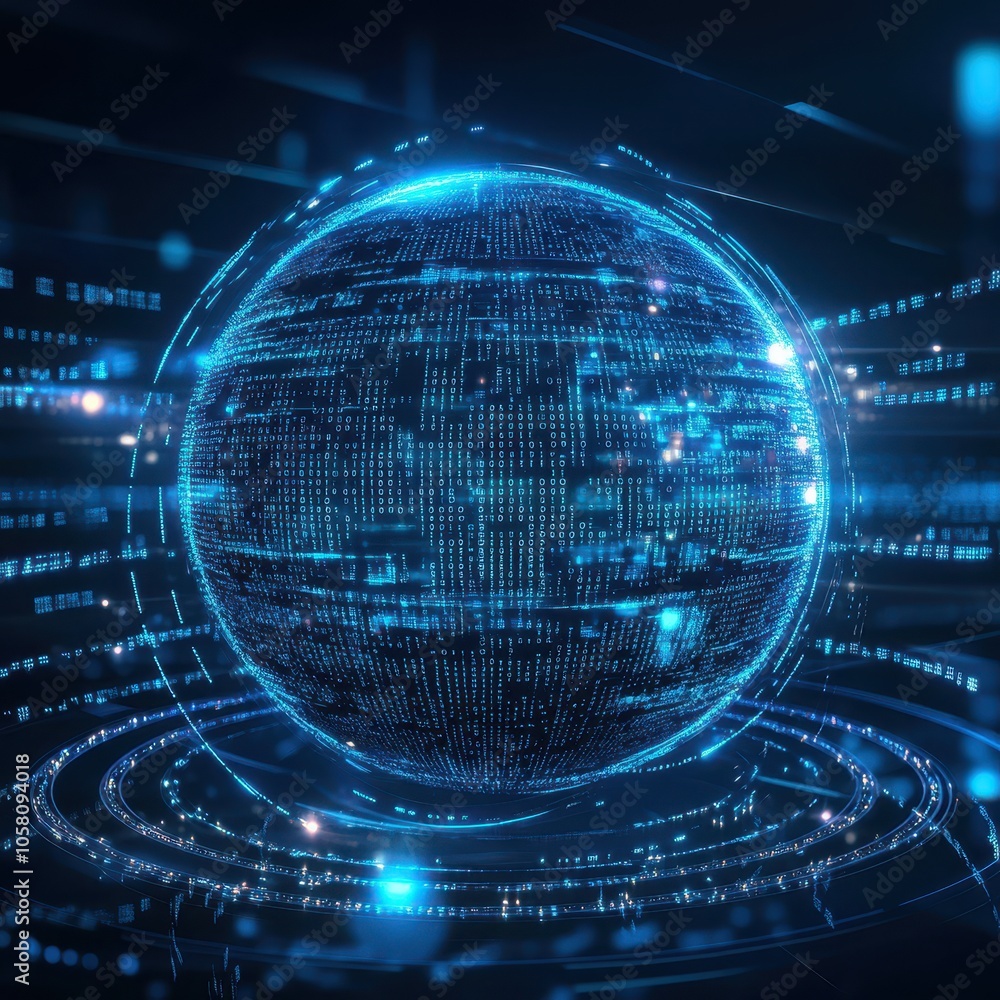 Poster abstract blue binary code sphere digital technology concept