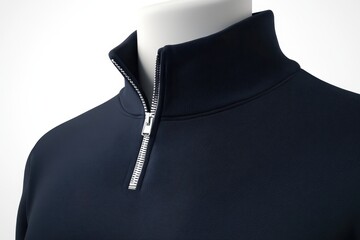 Navy Blue Mockup of a Quarter Zip Sweatshirt with Silver Zipper and Textured Fabric.