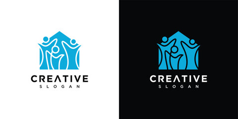 people logo inspiration. family and house logo design. people logo icon inside the house