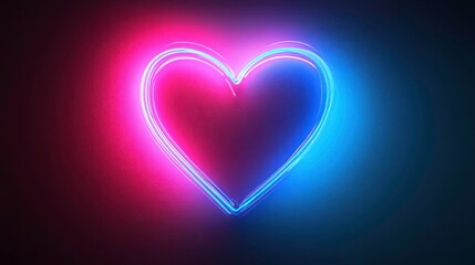 A glowing pink and blue neon heart on a black background.