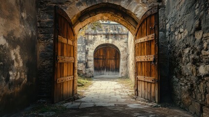 Open Doorway to a Stone Courtyard