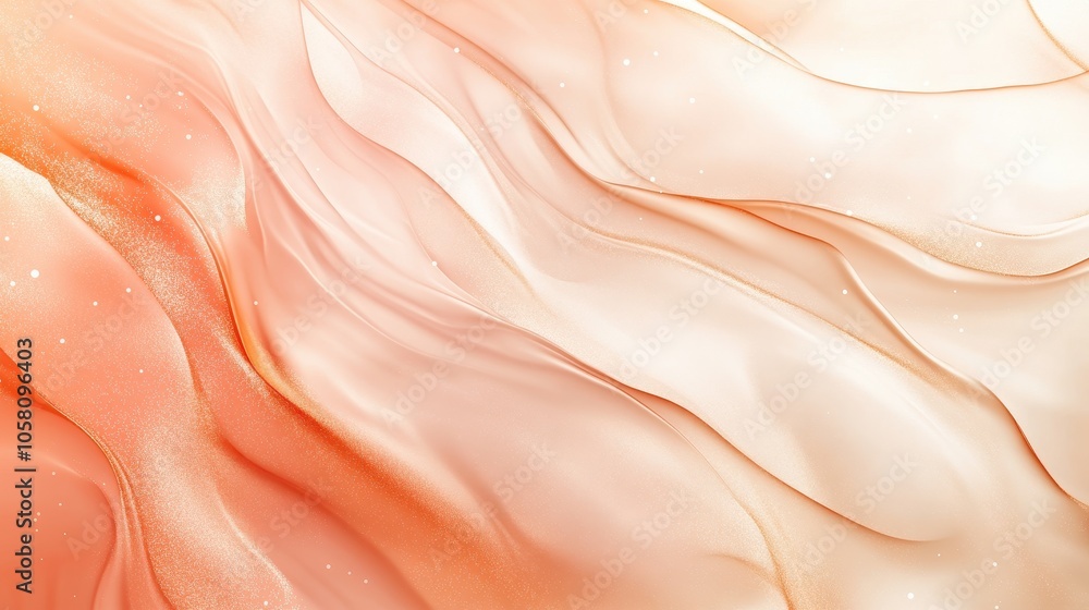 Poster abstract peach and cream liquid swirls with glimmering texture - background image.