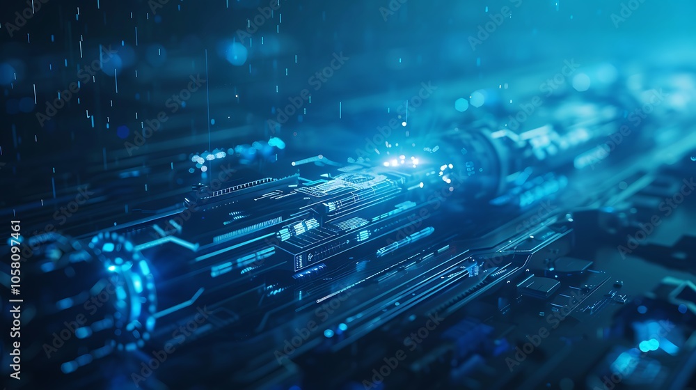 Leinwandbilder a mesmerizing visual of digital circuitry, illuminated with blue lights, creating an abstract repres