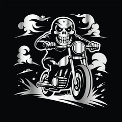 Steel Skull Ride: Vintage Biker Vector with Fierce Skull Rider and Motorcycle Spirit