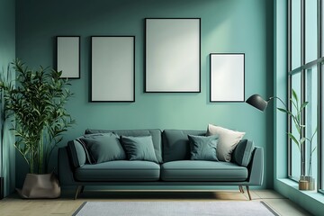 Cozy Modern Living Room with Neutral Tones, Stylish Decor, and Elegant Architecture- generative ai