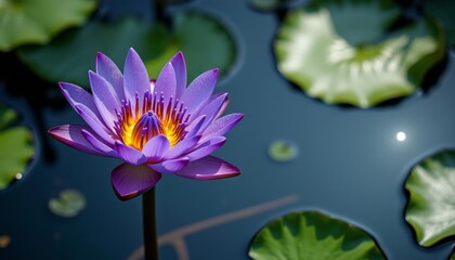  Elegance in bloom  A single purple lotus flower