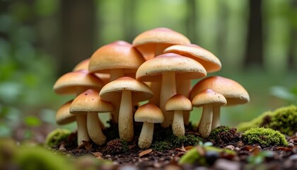 Fototapeta premium Natures bounty A cluster of vibrant mushrooms in the forest
