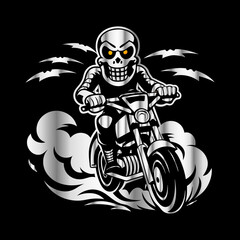 Steel Skull Ride: Vintage Biker Vector with Fierce Skull Rider and Motorcycle Spirit