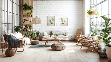 Modern Interior of Stylish Living Room ,Wall Mock Up, Frame , Poster with Beautiful Background, 3d render