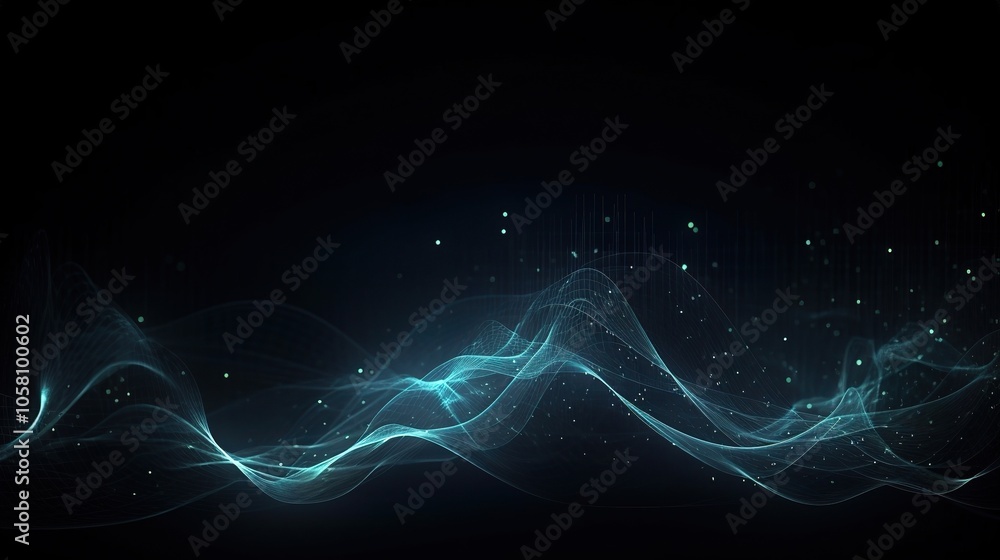 Poster abstract 3d waves with light particles on dark background