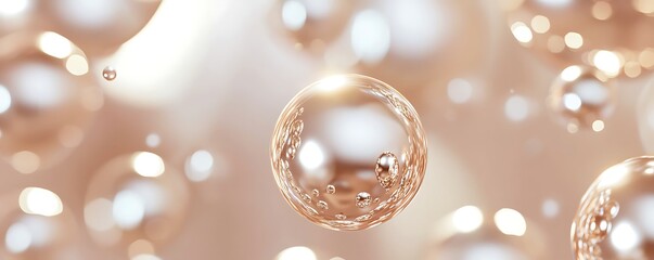 A close-up view of shiny face serum molecules in a beige hue.