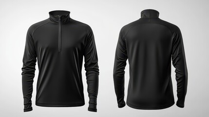 Black Half Zip Mockup - Front and Back View - Design Template for Sportswear or Casual Wear