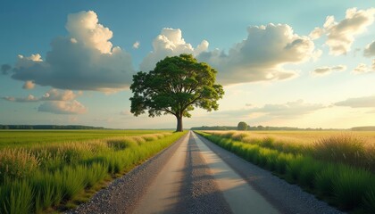 Fototapeta premium A serene country road leading to a bright horizon