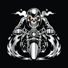 Steel Skull Ride: Vintage Biker Vector with Fierce Skull Rider and Motorcycle Spirit