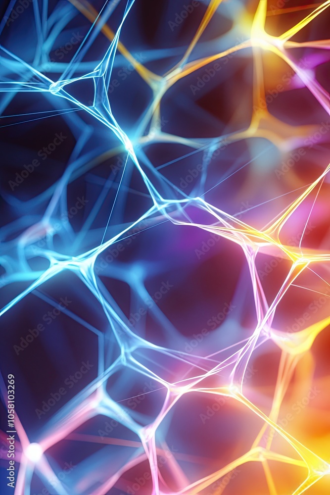 Poster illuminated geometric dna structures entwined in a vibrant biochemical network background