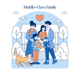 Middle Class Family. Flat Vector Illustration