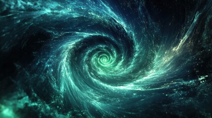 Abstract Swirling Green Nebula Cosmic Space Background - Digital Art.