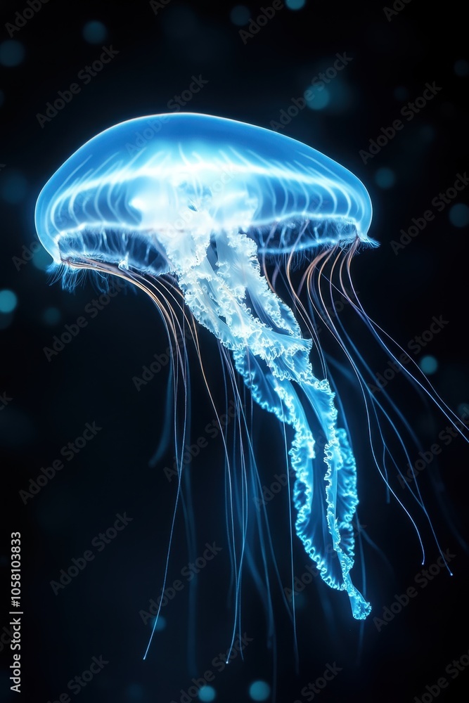 Poster Mystical Jellyfish Gliding Through an Ethereal Realm of Sacred Geometry and Vibrant Patterns