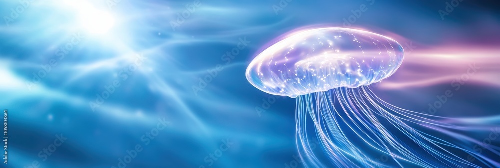 Poster Ethereal Jellyfish Gliding Through a Cosmic Sea With Sacred Geometry Patterns in Tranquil Light