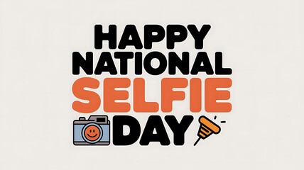 Fototapeta premium Happy National Selfie Day Graphic with Camera and Pushpin