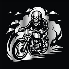 Ride or Die: Vintage Skull Biker Vector Art with Classic Motorcycle Vibe for Bold Road Legends
