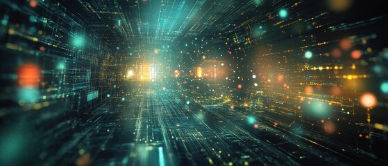 Obraz premium Abstract Futuristic Cityscape with Glowing Lights and Lines - Digital Art.