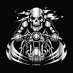 Ride or Die: Vintage Skull Biker Vector Art with Classic Motorcycle Vibe for Bold Road Legends
