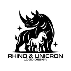 Rhinoceros And Unicorn Logo Design