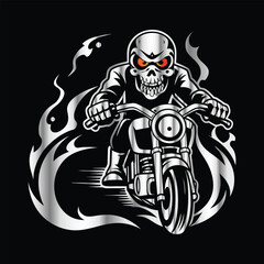 Ride or Die: Vintage Skull Biker Vector Art with Classic Motorcycle Vibe for Bold Road Legends
