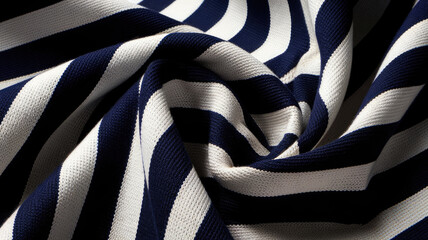 Fototapeta premium Close-up of navy and white striped fabric, showcasing its texture and pattern. The elegant design creates a sophisticated and timeless aesthetic.